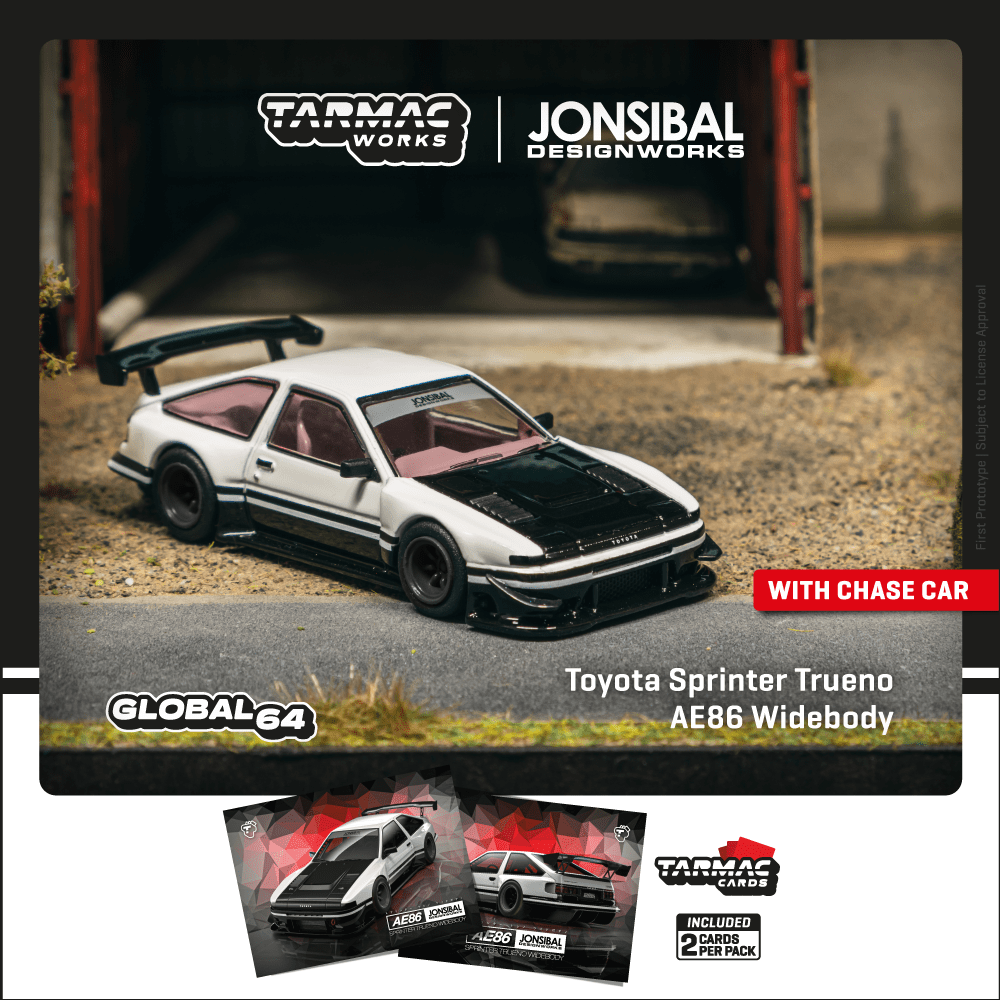 TARMAC WORKS Toyota Sprinter Trueno AE86 Widebody by Jon Sibal White/Black 1:64 - T64G-060-WB