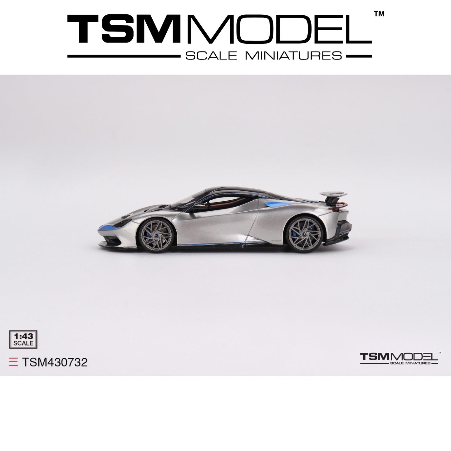 TSM MODEL Automobili Pininfarina Battista Geneva World Premiere 2019 Edition Grigio Luserna Matt and Iconica Blu Matt Front Nose 1:43 - TSM430732